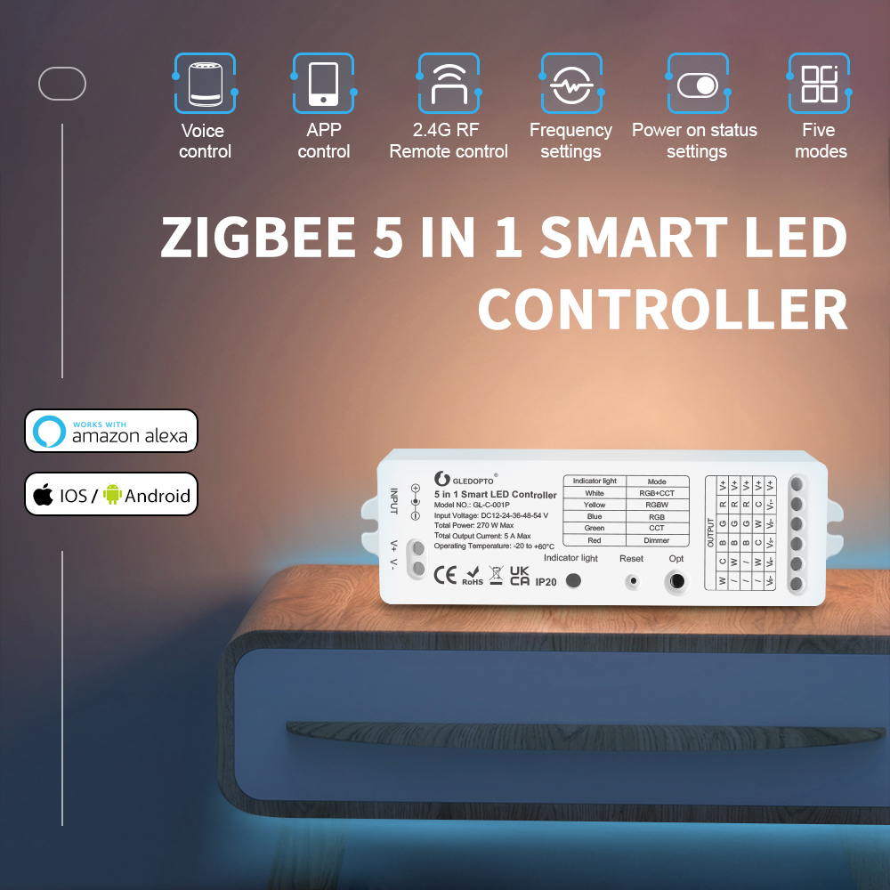 Zigbee 5In1 LED Light Controller Voice/APP/RF Remote Control Zigbee 5In1 LED Light Controller Voice/APP/RF Remote Control